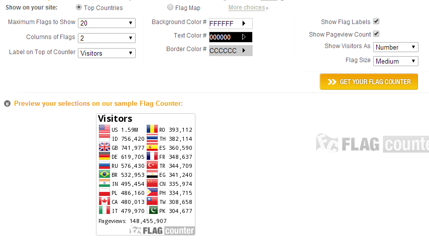 为网站添加【展示国家地区旗帜】FlagCounter访客统计