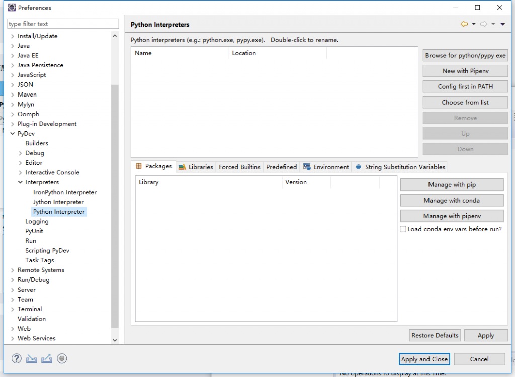 eclipse新建Python项目错误提示：Project interpreter not specified